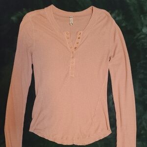 Free People "One Of The Girls" Waffle Knit Top. Rose Gold